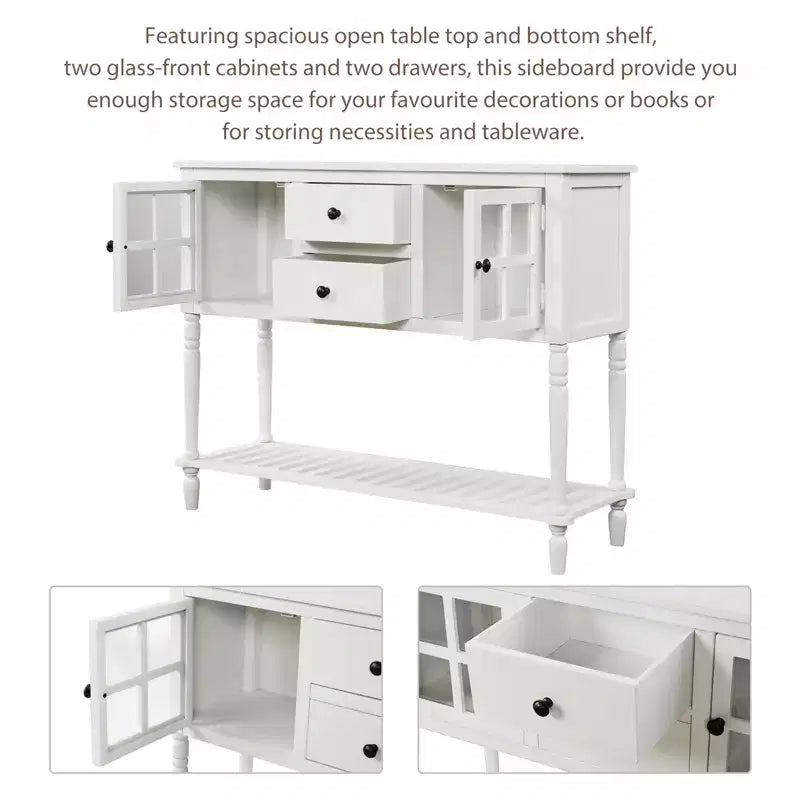 Farmhouse Style Console Table with Wood and Glass, Sideboard Buffet Storage Cabinet with Drawers and Shelf for Living Room, Hallway, Entryway