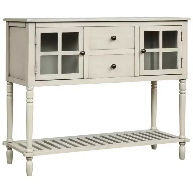 Farmhouse Style Console Table with Wood and Glass, Sideboard Buffet Storage Cabinet with Drawers and Shelf for Living Room, Hallway, Entryway