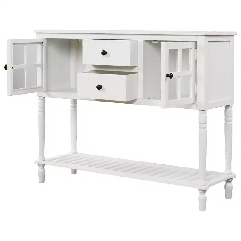 Farmhouse Style Console Table with Wood and Glass, Sideboard Buffet Storage Cabinet with Drawers and Shelf for Living Room, Hallway, Entryway