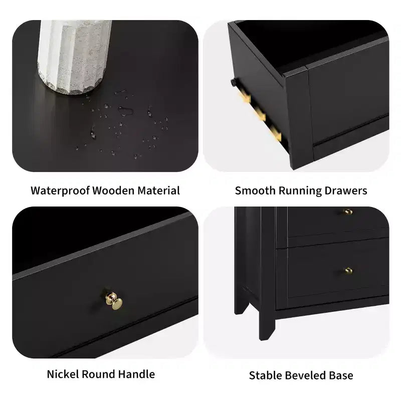6 Drawer Dresser for Bedroom, 54W Wooden Chest of Drawers with Metal Knobs, Dresser TV Stand, Clothes Storage Organizer for Bedroom,Hallway, Black