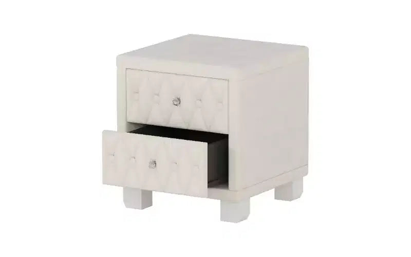 TUYOHW Velvet Button-Tufted Nightstand with Crystal Knobs, 2-Drawer Side Table for Bedroom Living Room, Storage Bedside Table