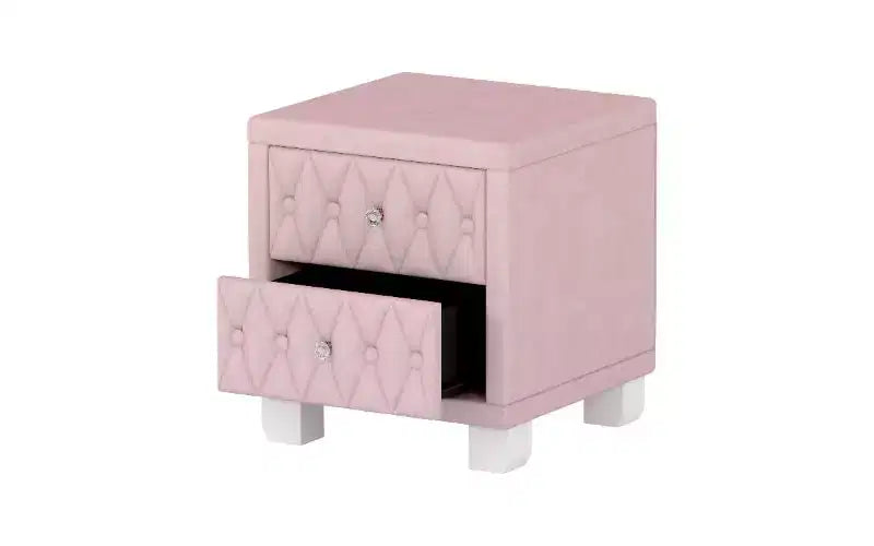 TUYOHW Velvet Button-Tufted Nightstand with Crystal Knobs, 2-Drawer Side Table for Bedroom Living Room, Storage Bedside Table