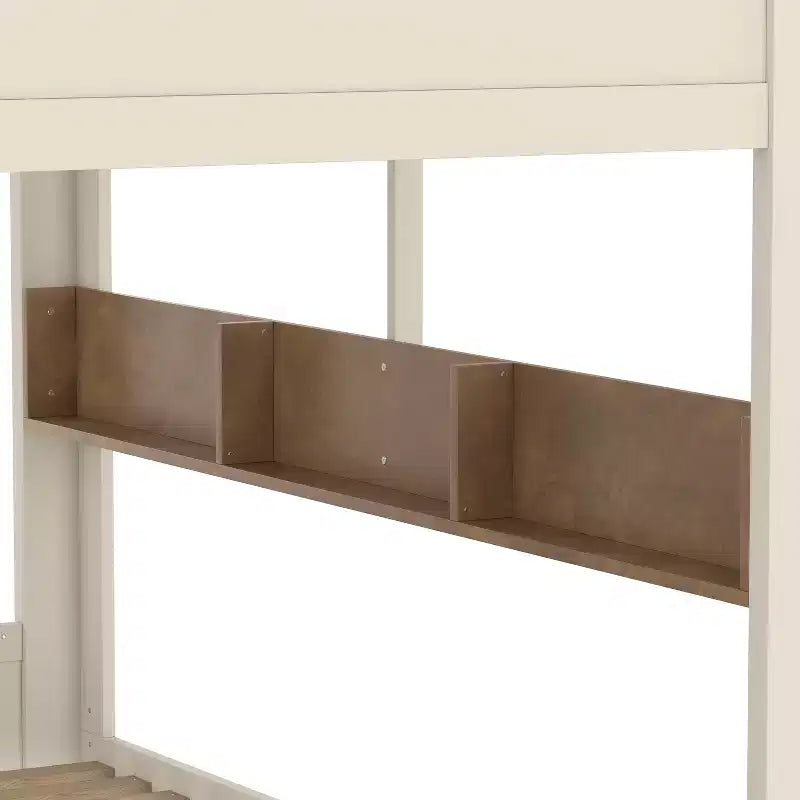 Queen Size Bunk Bed with Trundle/Drawers & Shelves, Solid Wood Bunk Bed Frame, No Box Spring Needed - ModernLuxe