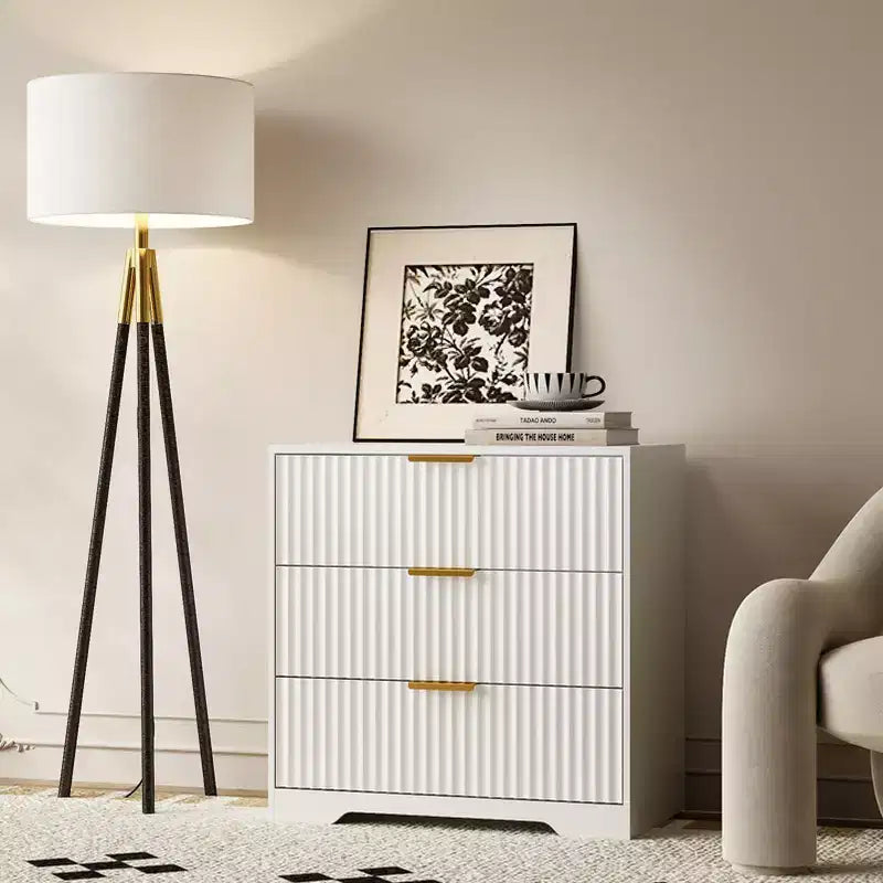Modern White Wood Nightstand 3 Drawers Fluted Bedside Table Large 27 Inch Wide Storage Accent Cabinet Dresser For Bedroom Living Room Home Furniture