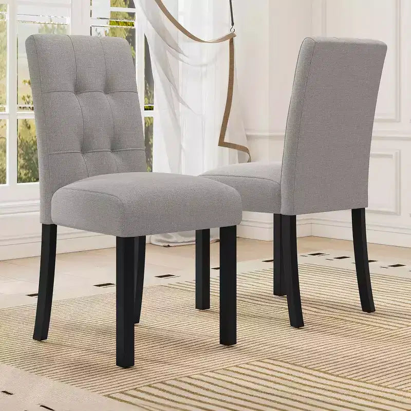 MAYEERTY 4-Piece Modern Tufted Dining Chair, Linen Upholstered, Black Rubber Wood Legs