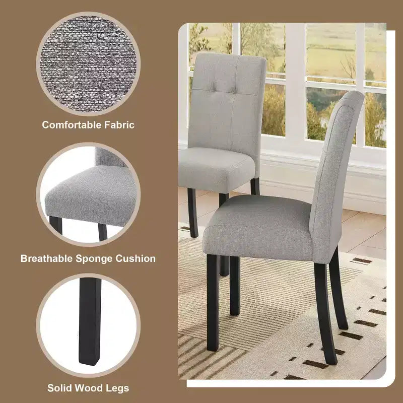 MAYEERTY 4-Piece Modern Tufted Dining Chair, Linen Upholstered, Black Rubber Wood Legs