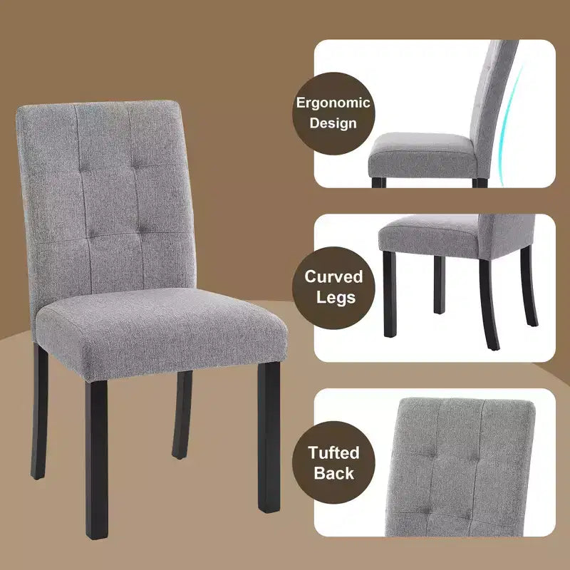 MAYEERTY 4-Piece Modern Tufted Dining Chair, Linen Upholstered, Black Rubber Wood Legs