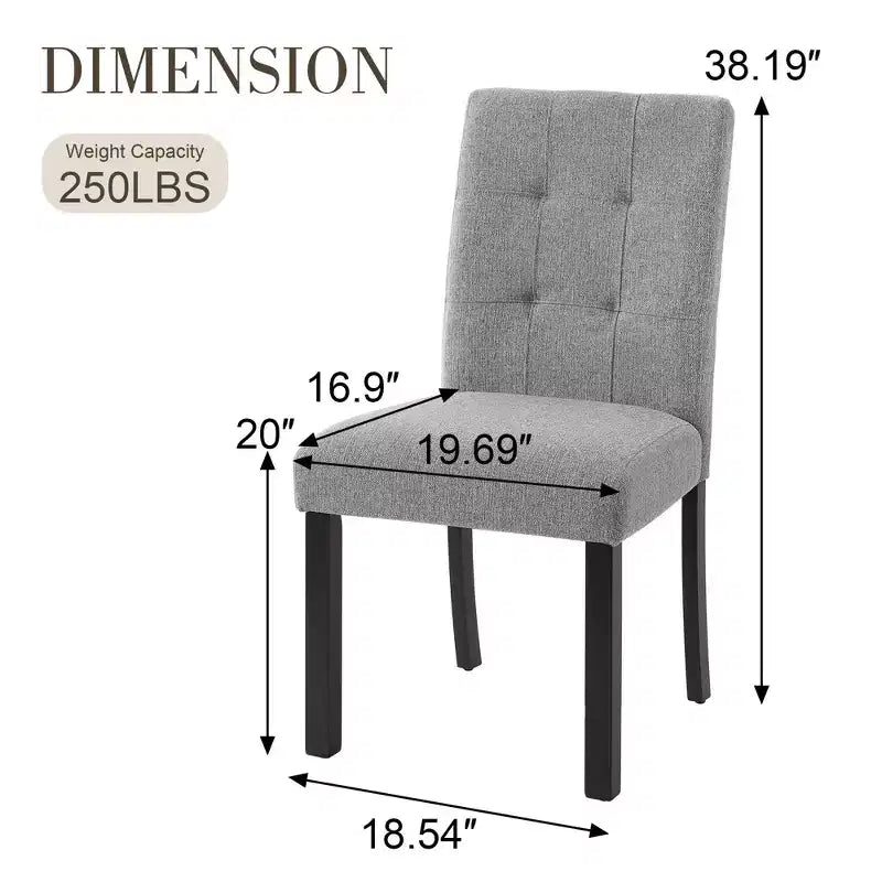 MAYEERTY 4-Piece Modern Tufted Dining Chair, Linen Upholstered, Black Rubber Wood Legs