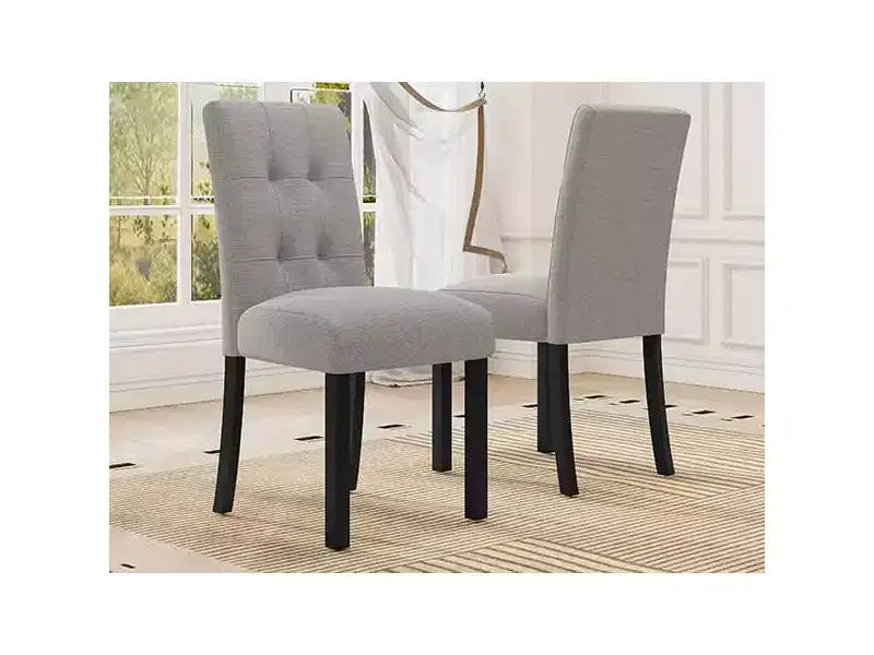 MAYEERTY 4-Piece Modern Tufted Dining Chair, Linen Upholstered, Black Rubber Wood Legs