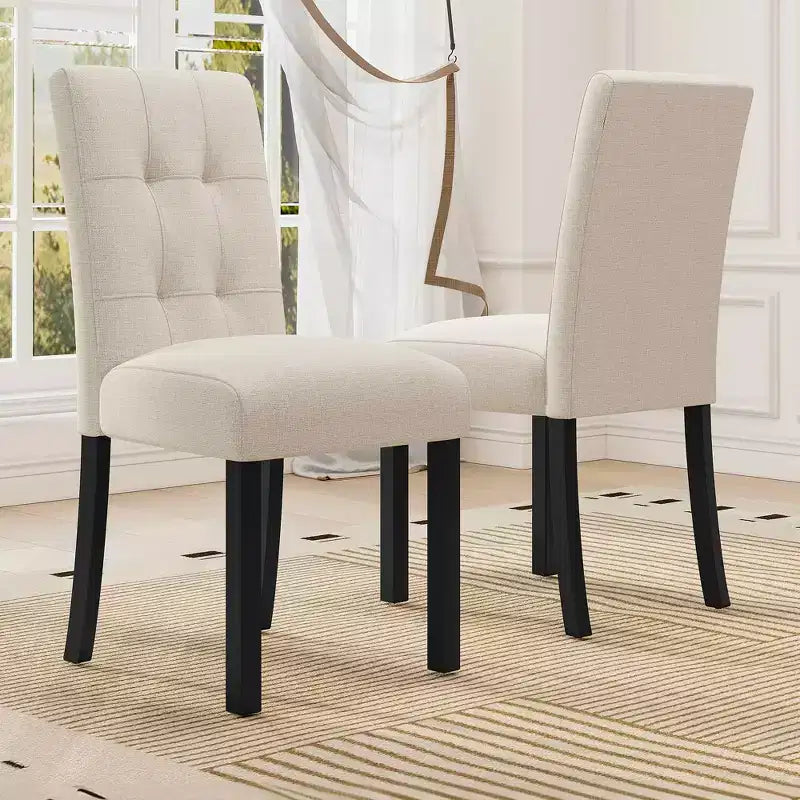 MAYEERTY 4-Piece Modern Tufted Dining Chair, Linen Upholstered, Black Rubber Wood Legs