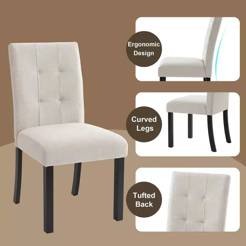 MAYEERTY 4-Piece Modern Tufted Dining Chair, Linen Upholstered, Black Rubber Wood Legs