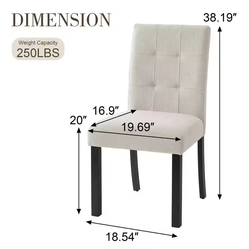 MAYEERTY 4-Piece Modern Tufted Dining Chair, Linen Upholstered, Black Rubber Wood Legs