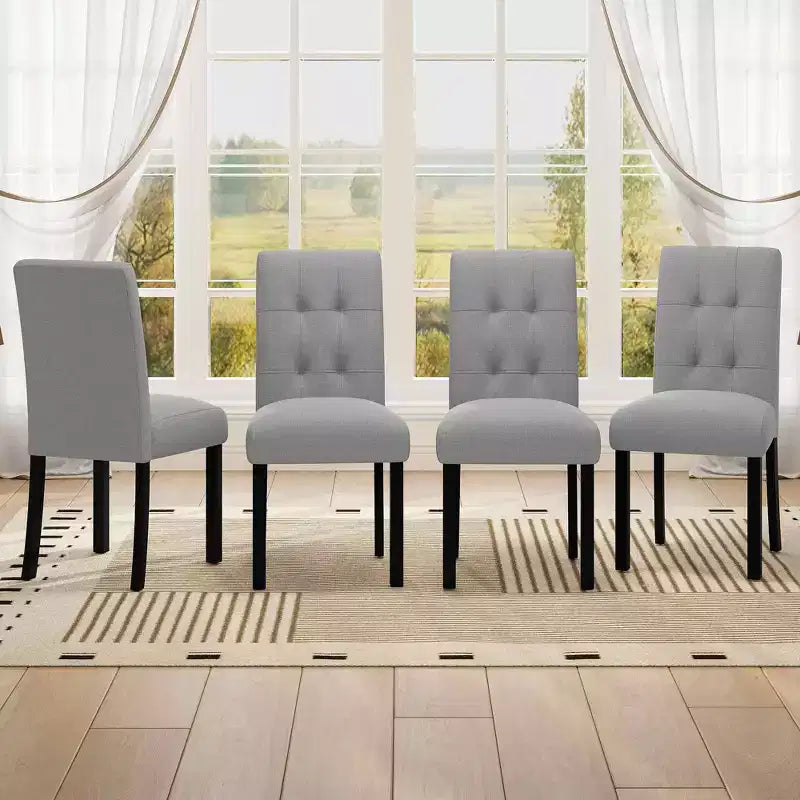 MAYEERTY 4-Piece Modern Tufted Dining Chair, Linen Upholstered, Black Rubber Wood Legs