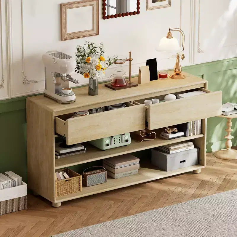 58 Inch Narrow Entryway Console Table with 2 Drawers, 3-Tier Sofa Table for Behind Couch, Hallway & Living Room