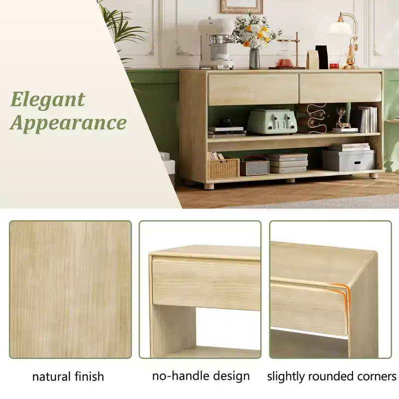 58 Inch Narrow Entryway Console Table with 2 Drawers, 3-Tier Sofa Table for Behind Couch, Hallway & Living Room