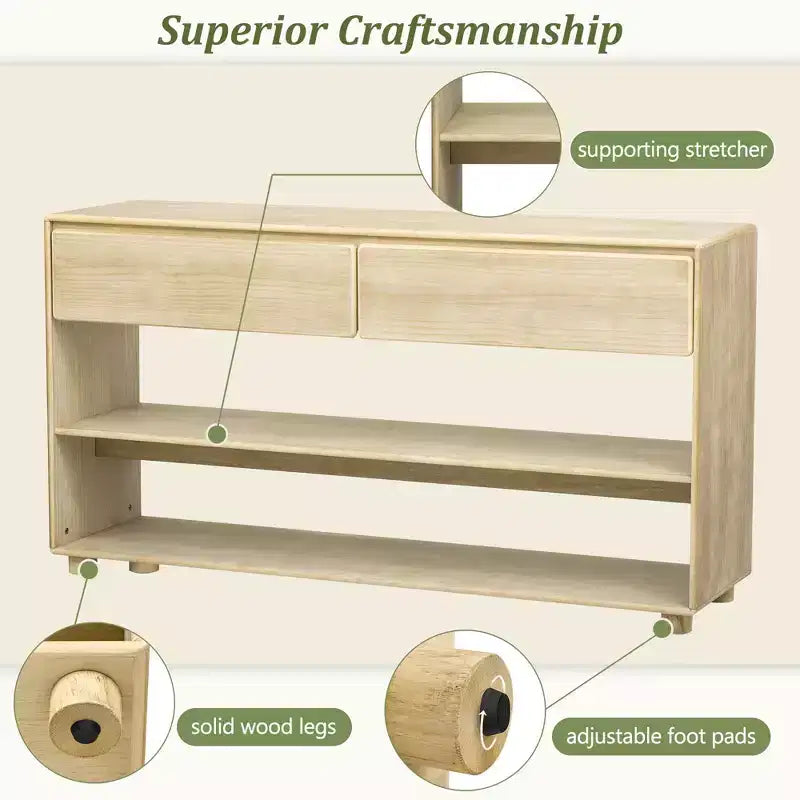 58 Inch Narrow Entryway Console Table with 2 Drawers, 3-Tier Sofa Table for Behind Couch, Hallway & Living Room