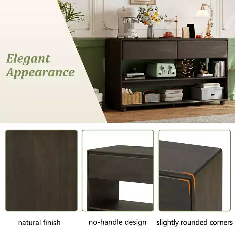 58 Inch Narrow Entryway Console Table with 2 Drawers, 3-Tier Sofa Table for Behind Couch, Hallway & Living Room