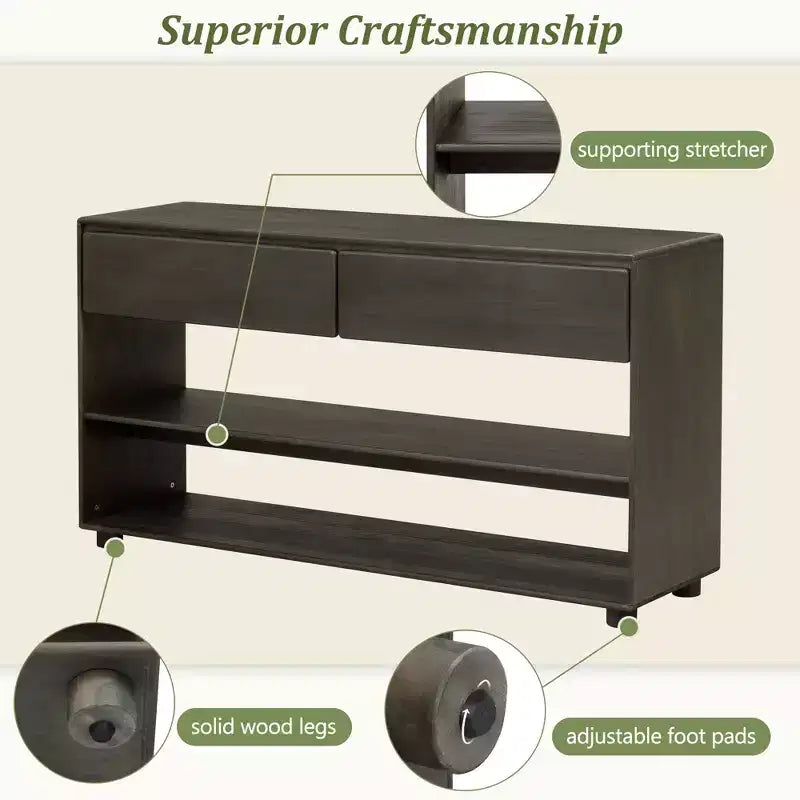 58 Inch Narrow Entryway Console Table with 2 Drawers, 3-Tier Sofa Table for Behind Couch, Hallway & Living Room