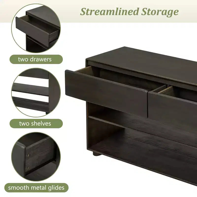 58 Inch Narrow Entryway Console Table with 2 Drawers, 3-Tier Sofa Table for Behind Couch, Hallway & Living Room