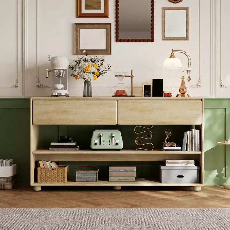 58 Inch Narrow Entryway Console Table with 2 Drawers, 3-Tier Sofa Table for Behind Couch, Hallway & Living Room