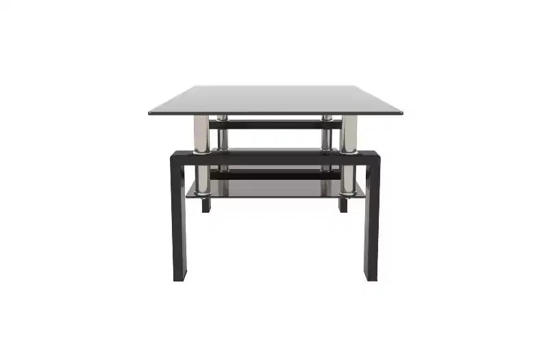 TUYOHW Double-Layer Glass Coffee Table with Iron Frame, 220Lbs Capacity Center Table for Living Room Office, Modern Side Table Tea Table