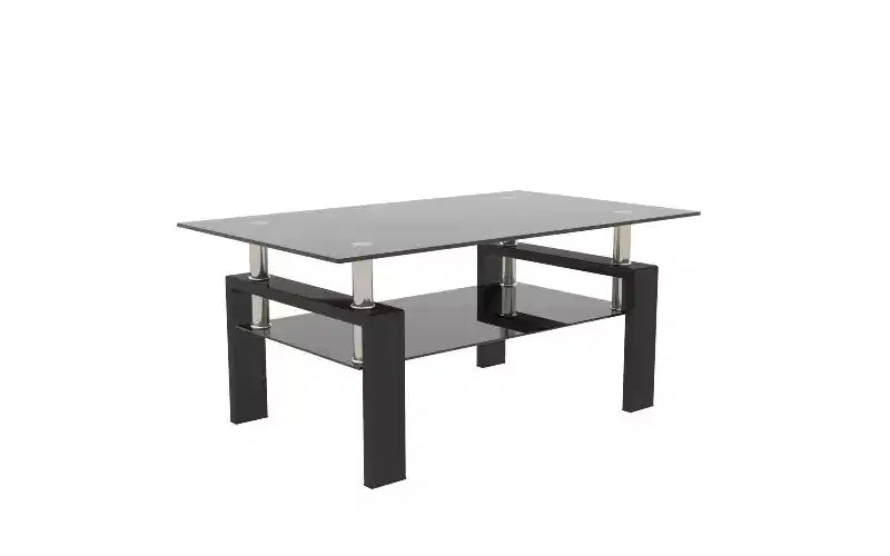 TUYOHW Double-Layer Glass Coffee Table with Iron Frame, 220Lbs Capacity Center Table for Living Room Office, Modern Side Table Tea Table