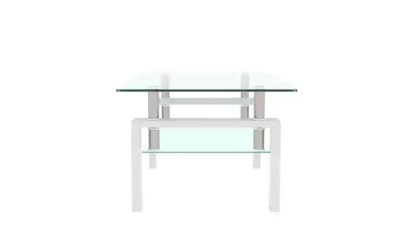 TUYOHW Double-Layer Glass Coffee Table with Iron Frame, 220Lbs Capacity Center Table for Living Room Office, Modern Side Table Tea Table