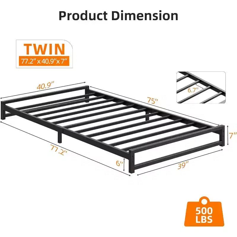 Flat Bed Frame Sturdy Metal Platform with Box-Free Design,Easy No-Tool Assembly, Space-Saving Low Profile,Underbed Storage & Modern Minimalist Style