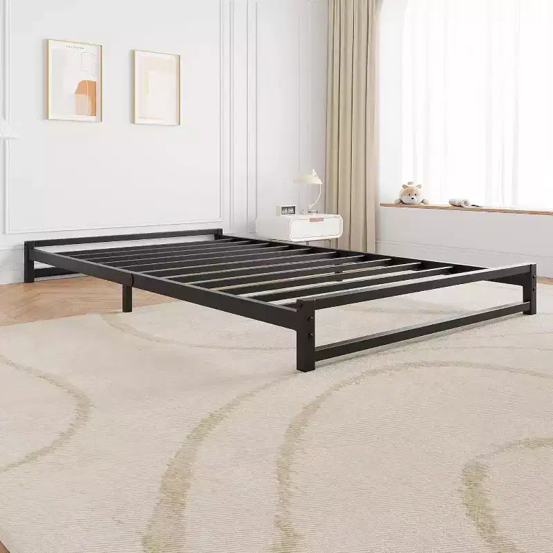 Flat Bed Frame Sturdy Metal Platform with Box-Free Design,Easy No-Tool Assembly, Space-Saving Low Profile,Underbed Storage & Modern Minimalist Style