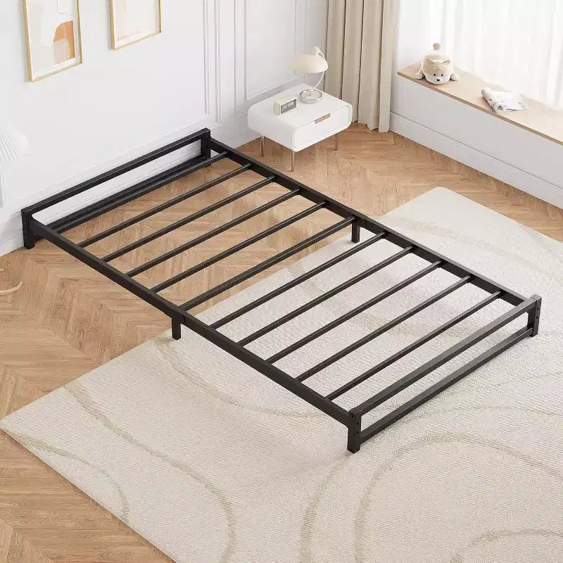 Flat Bed Frame Sturdy Metal Platform with Box-Free Design,Easy No-Tool Assembly, Space-Saving Low Profile,Underbed Storage & Modern Minimalist Style