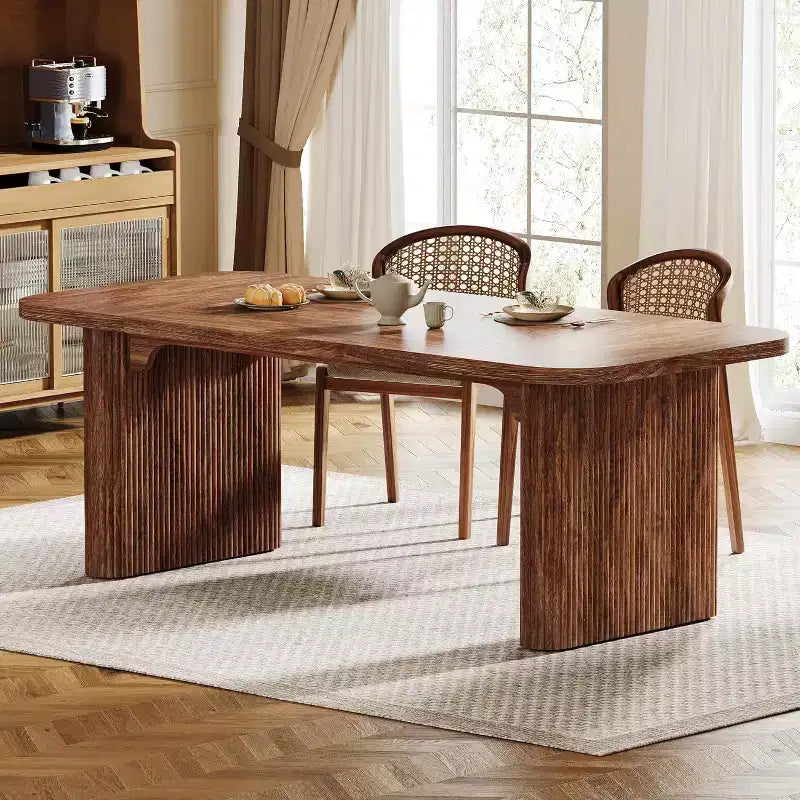 Lantine Modern Dining Table for 6 People, 62-Inch Wooden Kitchen Dinner Table with Double Robust Pedestal for Dining Room