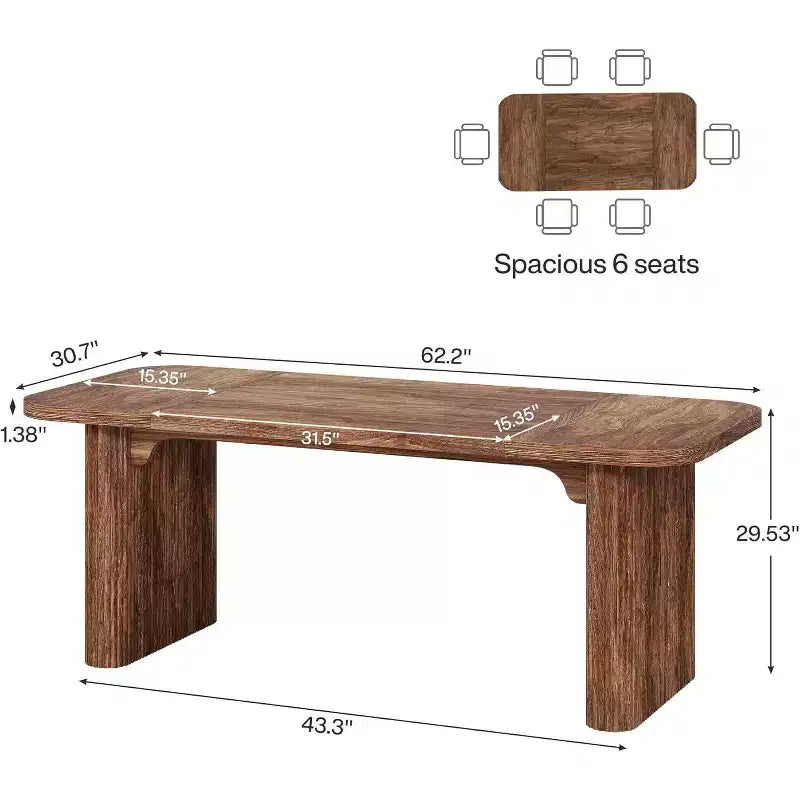 Lantine Modern Dining Table for 6 People, 62-Inch Wooden Kitchen Dinner Table with Double Robust Pedestal for Dining Room