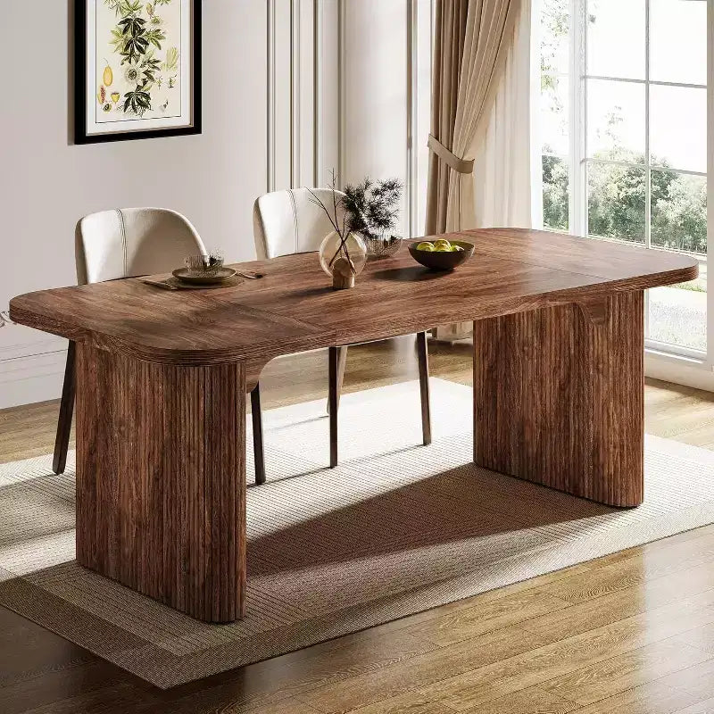 Lantine Modern Dining Table for 6 People, 62-Inch Wooden Kitchen Dinner Table with Double Robust Pedestal for Dining Room