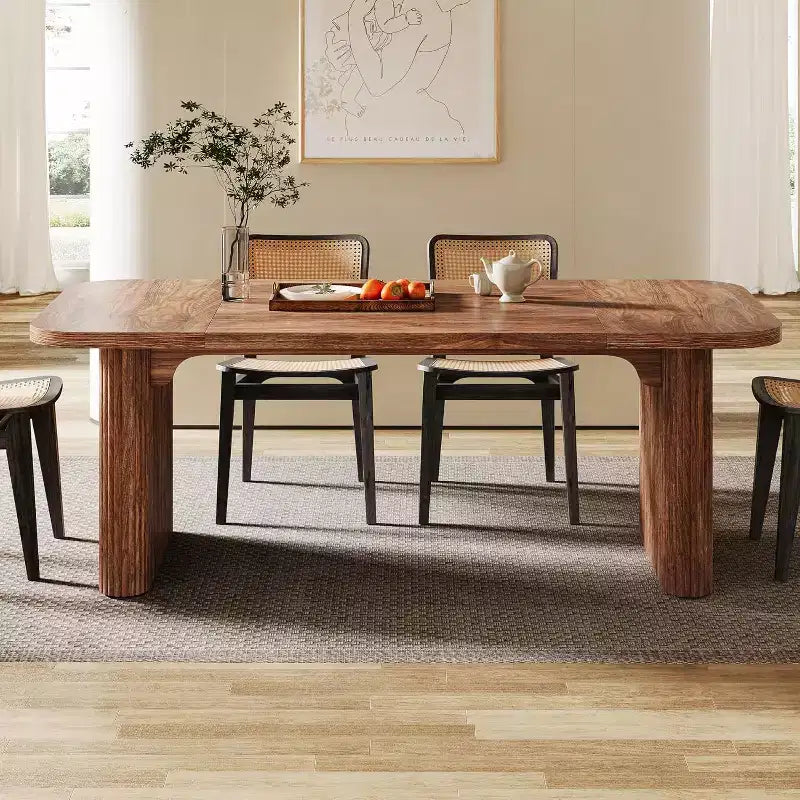 Lantine Modern Dining Table for 6 People, 62-Inch Wooden Kitchen Dinner Table with Double Robust Pedestal for Dining Room