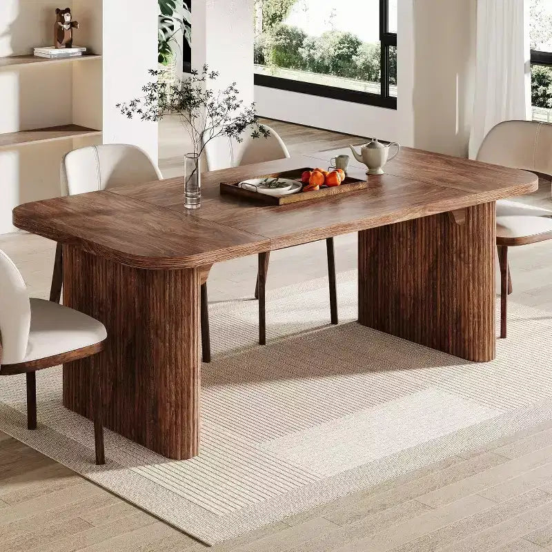 Lantine Modern Dining Table for 6 People, 62-Inch Wooden Kitchen Dinner Table with Double Robust Pedestal for Dining Room