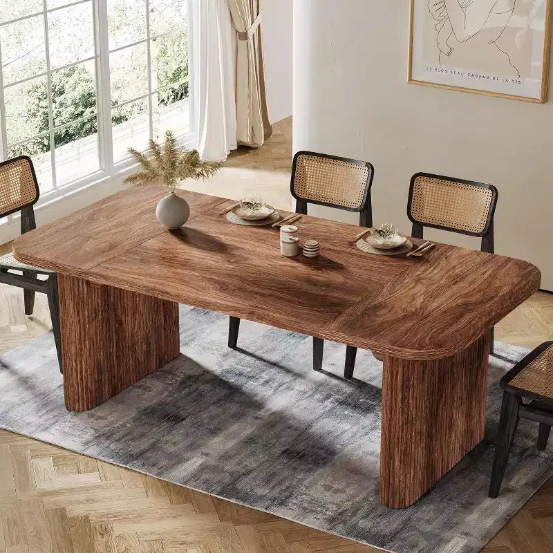 Lantine Modern Dining Table for 6 People, 62-Inch Wooden Kitchen Dinner Table with Double Robust Pedestal for Dining Room
