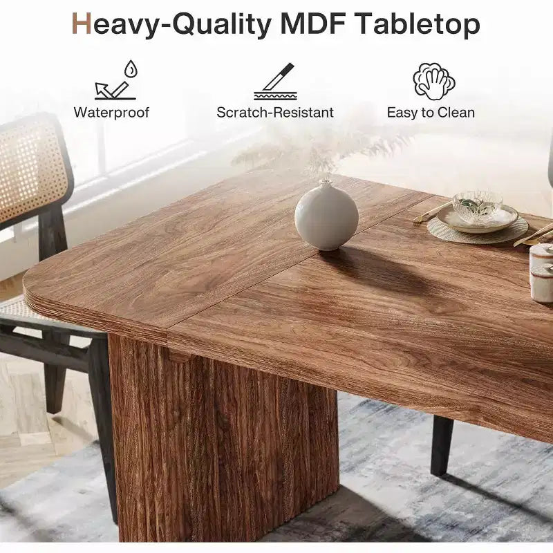 Lantine Modern Dining Table for 6 People, 62-Inch Wooden Kitchen Dinner Table with Double Robust Pedestal for Dining Room