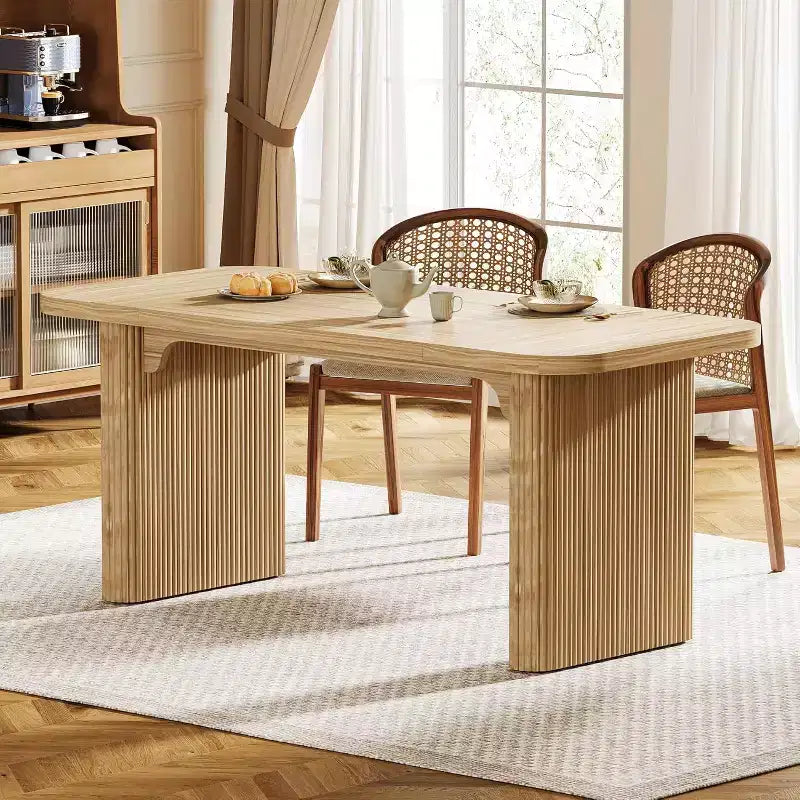 Lantine Modern Dining Table for 6 People, 62-Inch Wooden Kitchen Dinner Table with Double Robust Pedestal for Dining Room