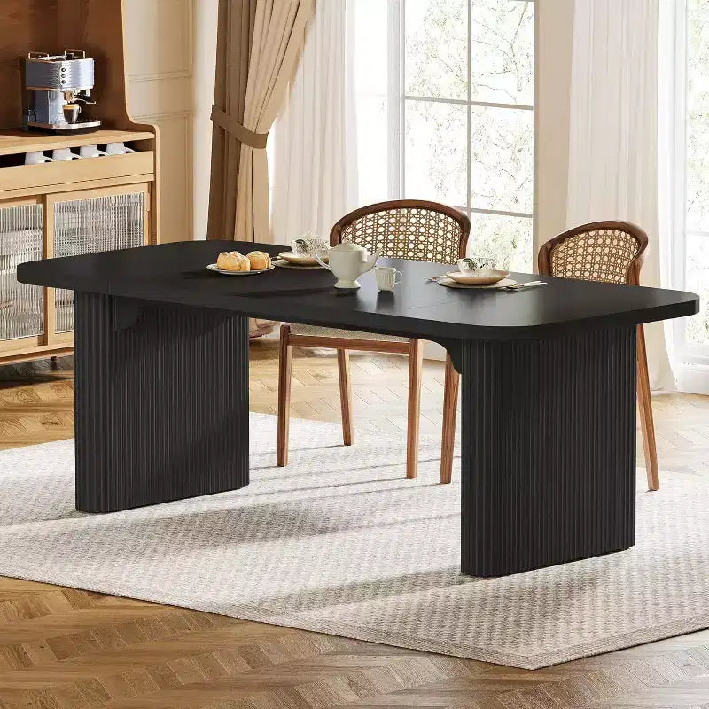 Lantine Modern Dining Table for 6 People, 62-Inch Wooden Kitchen Dinner Table with Double Robust Pedestal for Dining Room
