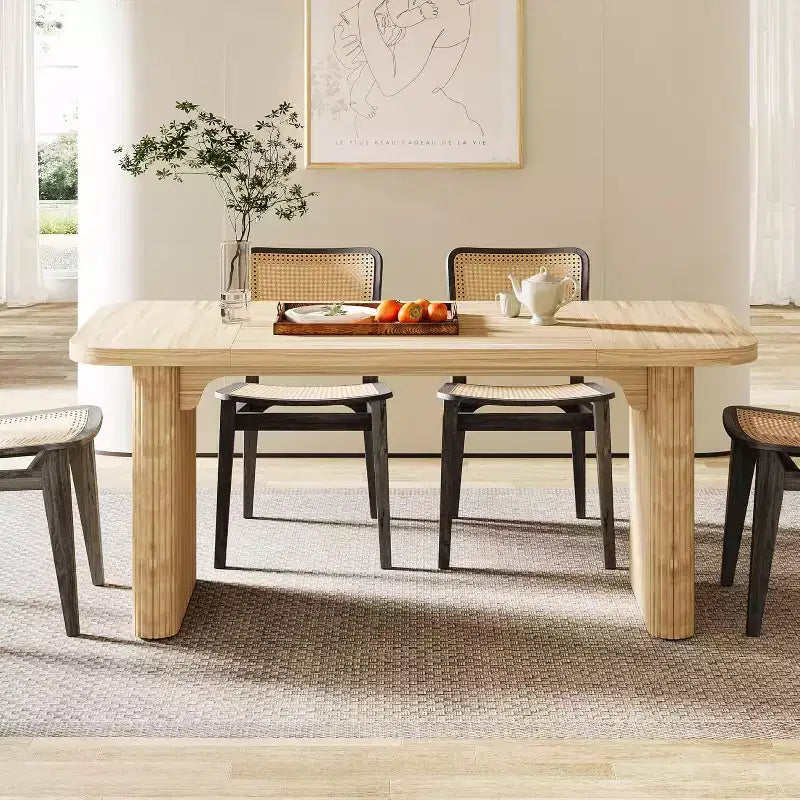 Lantine Modern Dining Table for 6 People, 62-Inch Wooden Kitchen Dinner Table with Double Robust Pedestal for Dining Room