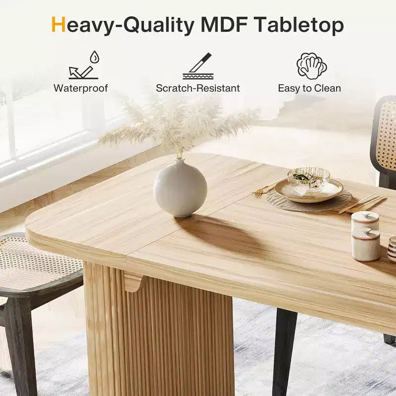 Lantine Modern Dining Table for 6 People, 62-Inch Wooden Kitchen Dinner Table with Double Robust Pedestal for Dining Room
