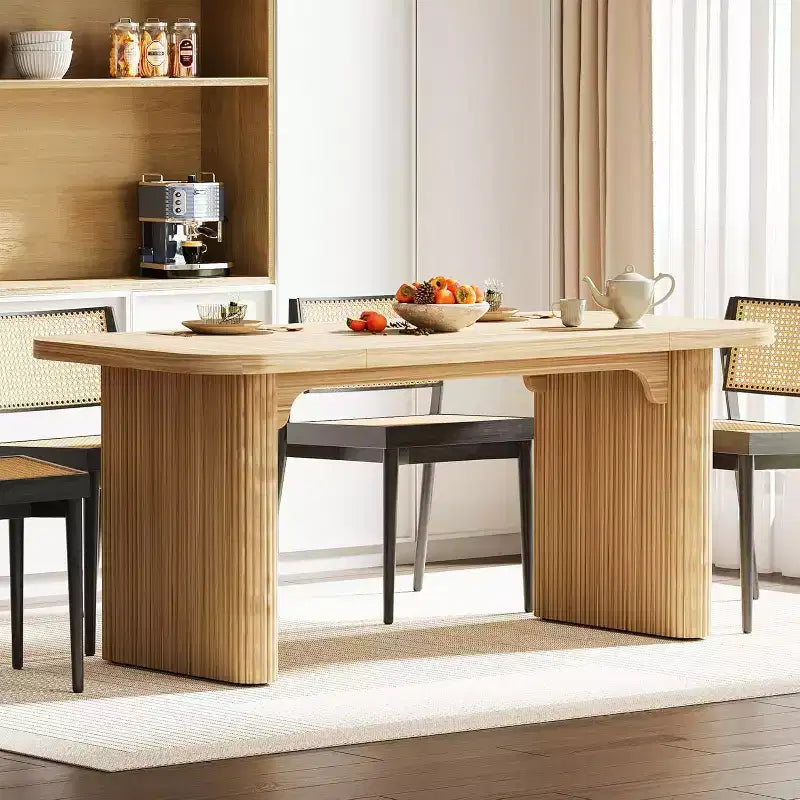 Lantine Modern Dining Table for 6 People, 62-Inch Wooden Kitchen Dinner Table with Double Robust Pedestal for Dining Room