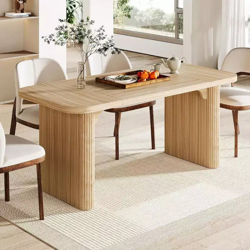 Lantine Modern Dining Table for 6 People, 62-Inch Wooden Kitchen Dinner Table with Double Robust Pedestal for Dining Room