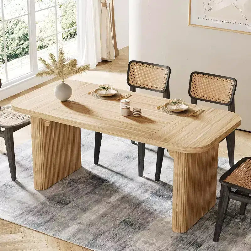 Lantine Modern Dining Table for 6 People, 62-Inch Wooden Kitchen Dinner Table with Double Robust Pedestal for Dining Room