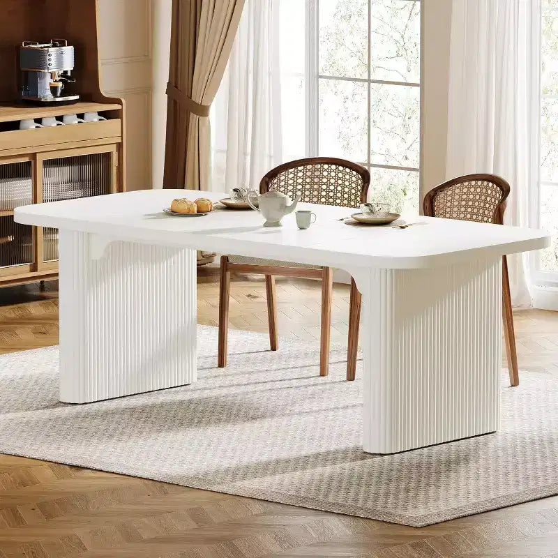 Lantine Modern Dining Table for 6 People, 62-Inch Wooden Kitchen Dinner Table with Double Robust Pedestal for Dining Room