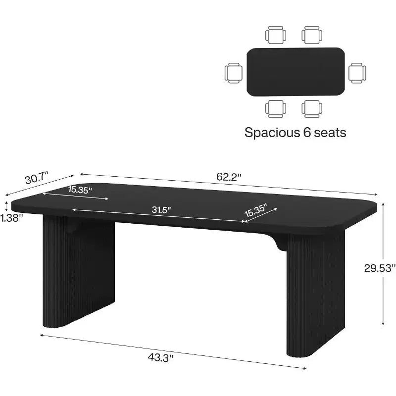 Lantine Modern Dining Table for 6 People, 62-Inch Wooden Kitchen Dinner Table with Double Robust Pedestal for Dining Room