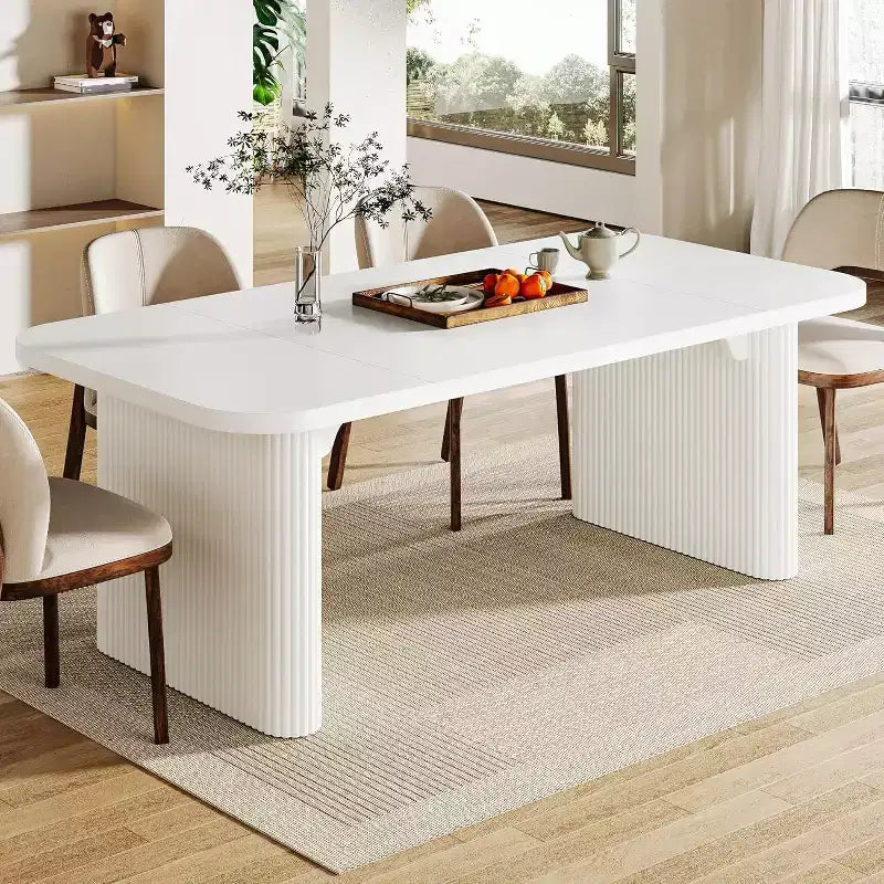 Lantine Modern Dining Table for 6 People, 62-Inch Wooden Kitchen Dinner Table with Double Robust Pedestal for Dining Room