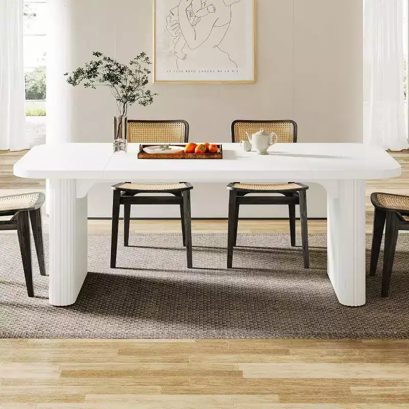 Lantine Modern Dining Table for 6 People, 62-Inch Wooden Kitchen Dinner Table with Double Robust Pedestal for Dining Room