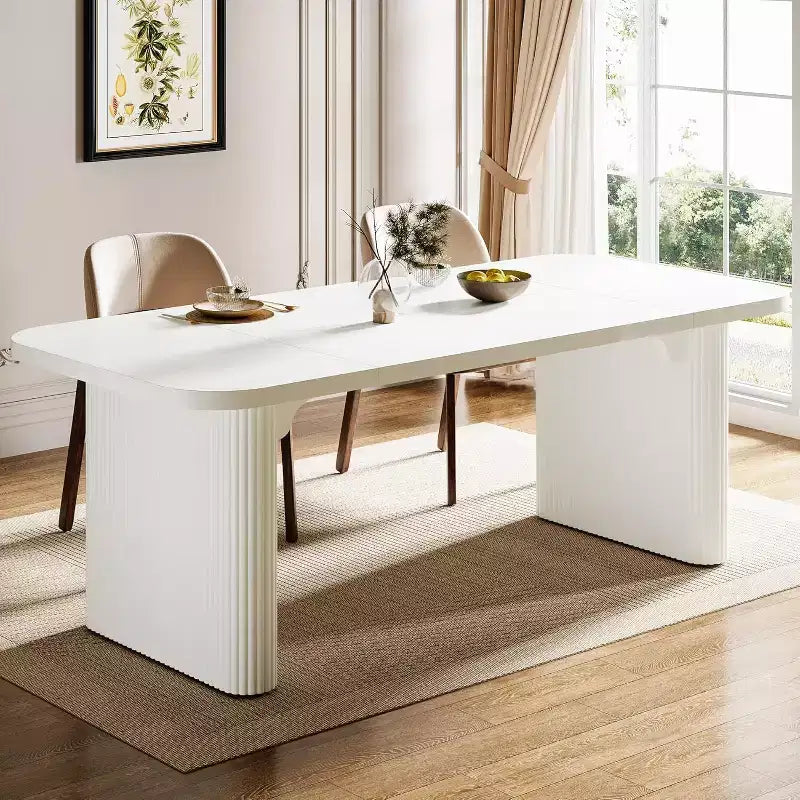 Lantine Modern Dining Table for 6 People, 62-Inch Wooden Kitchen Dinner Table with Double Robust Pedestal for Dining Room