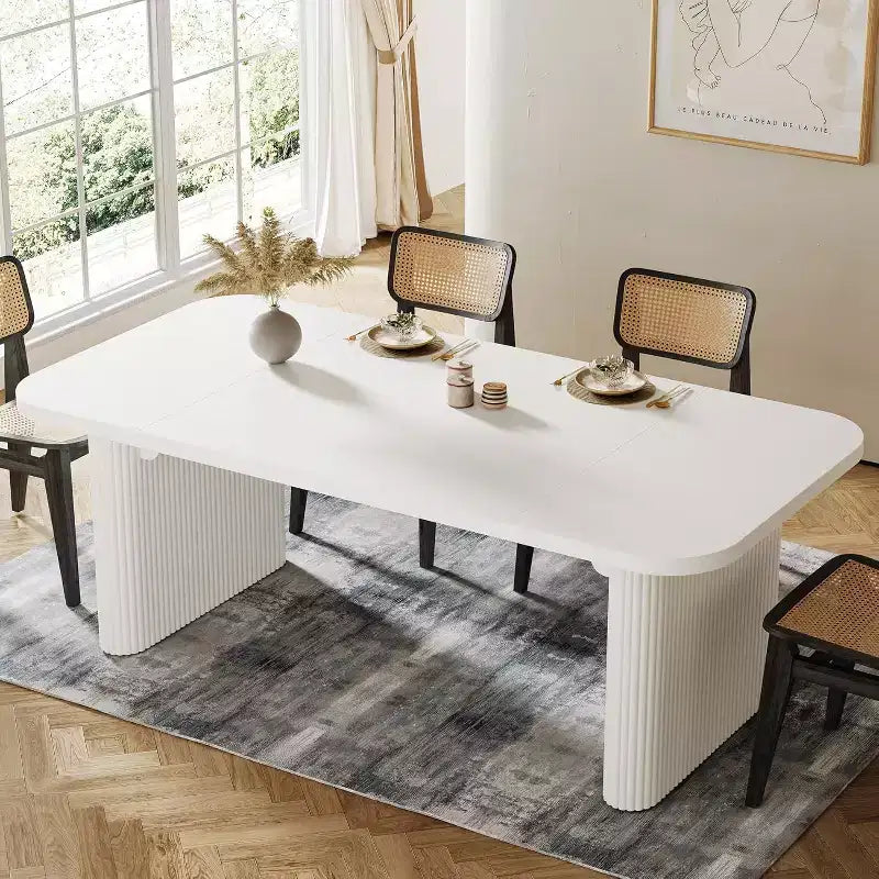 Lantine Modern Dining Table for 6 People, 62-Inch Wooden Kitchen Dinner Table with Double Robust Pedestal for Dining Room